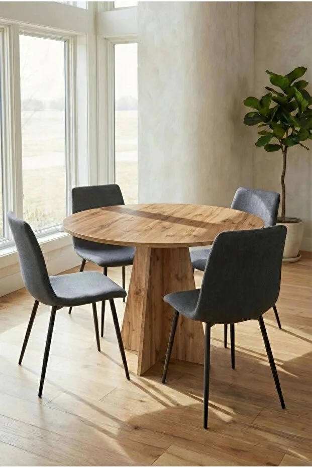 Modern Yuvarlak 100cm Yemek Masası-mutfak Masası Atlantik Çam (SANDALYELER TEMSİLİDİR)